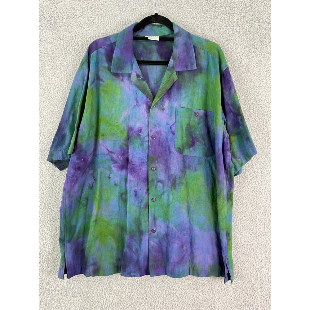 Felix Tie Dye Shirt Mens XXL Purple Green Cotton Button Down Puerto Vallarta